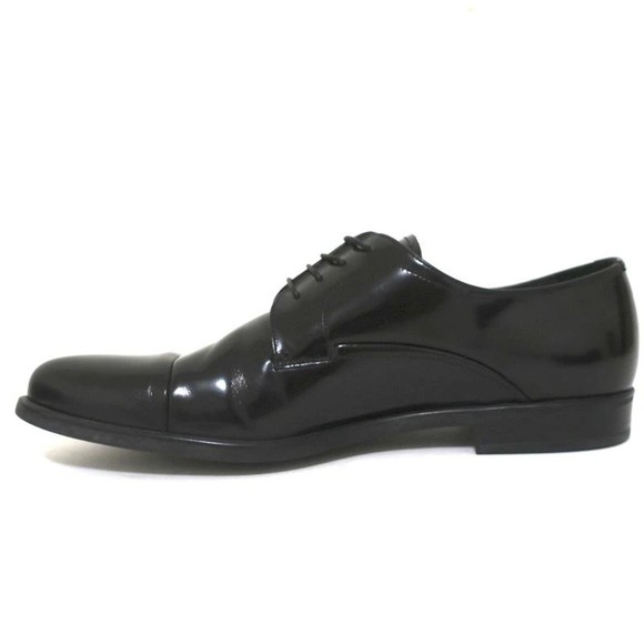 Prada Cap Toe Oxfords Black Spazzolato Leather Size 7.5 Lace-Up Loafers - Picture 6 of 10
